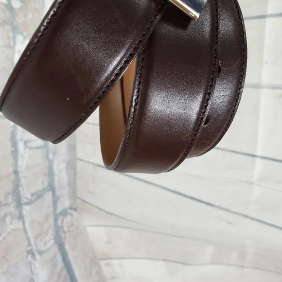 Allen Edmonds Leather Belt Chocolate  Brown Silver Buckle Stamped Size 46 - Picture 8 of 11